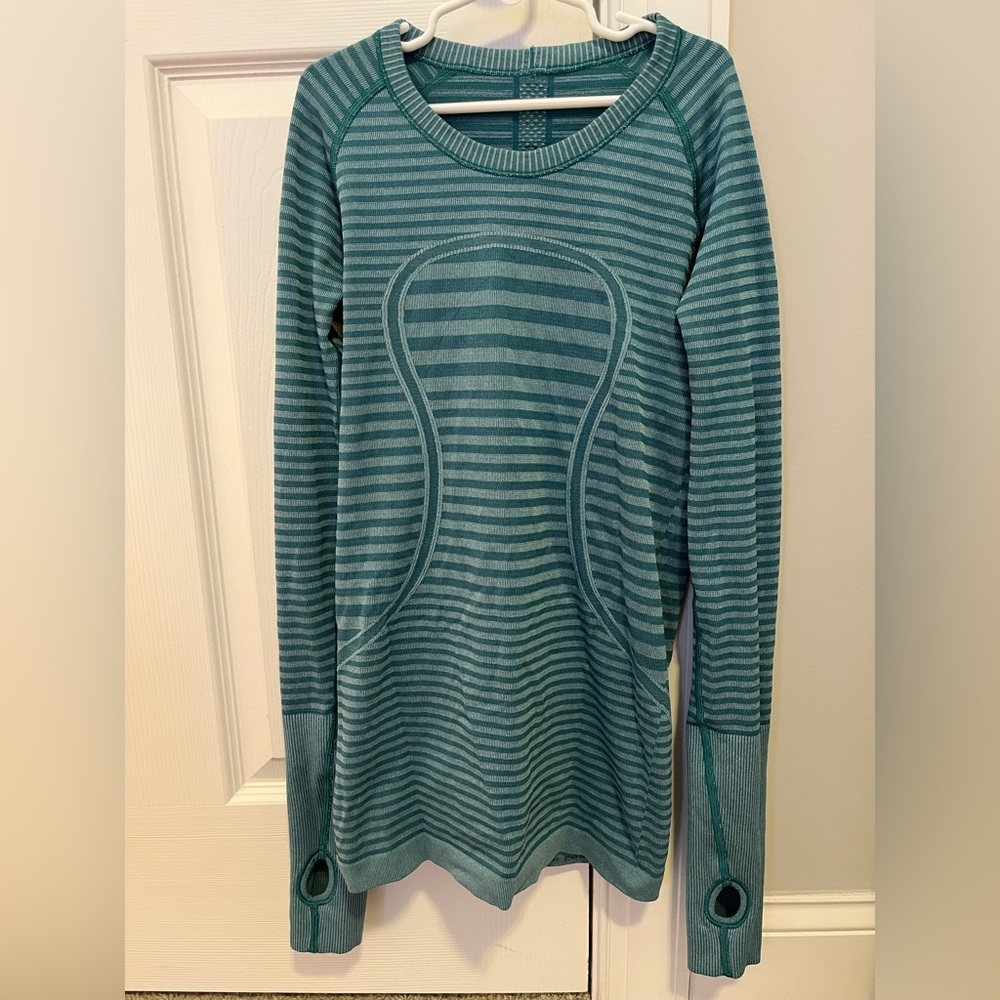 Lululemon long sleeve swiftly tech—teal striped
